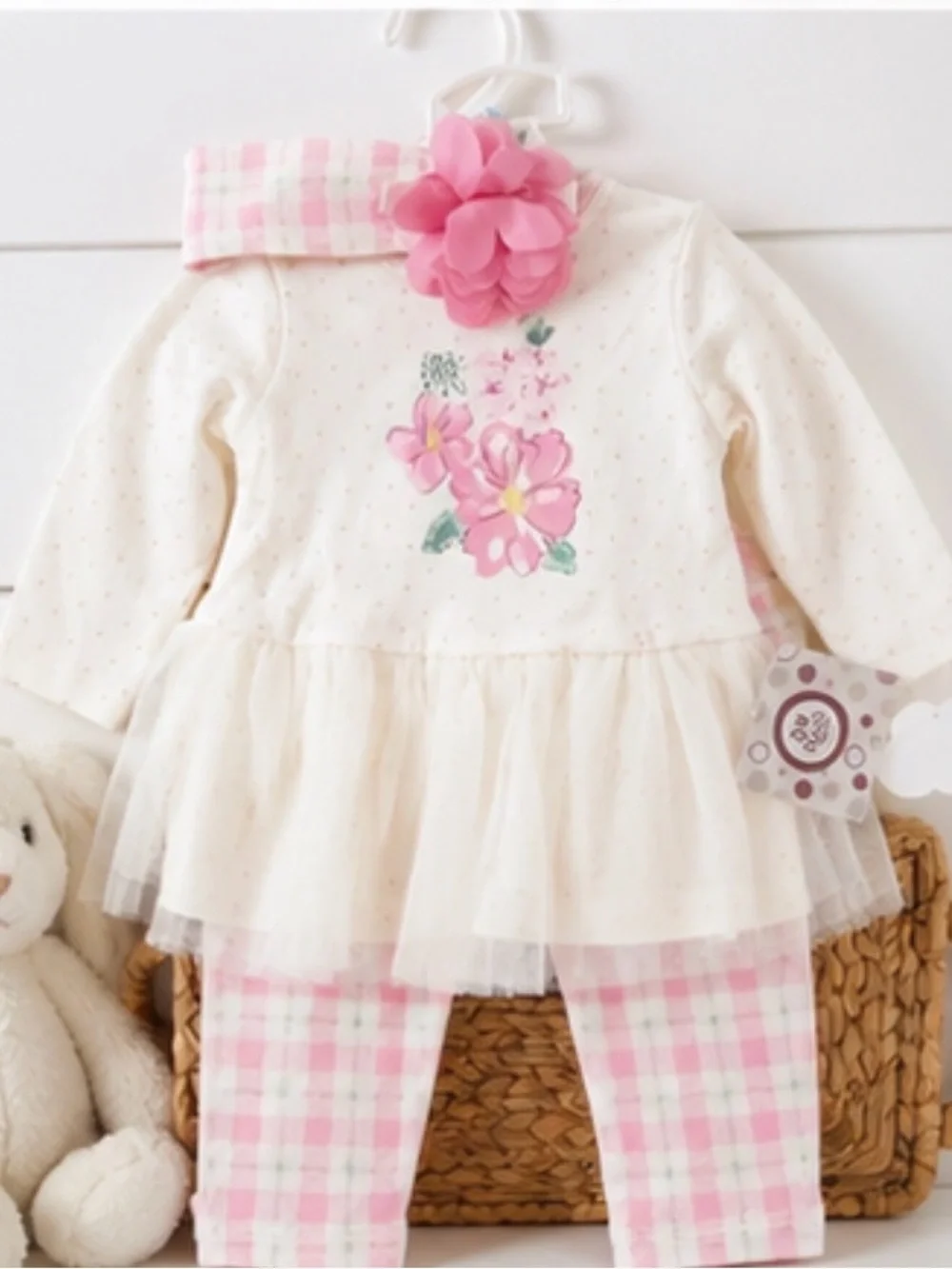 NWT Little Me 6M Baby Girl Wildflower Garden 3-Pc Pink Floral Gingham Outfit